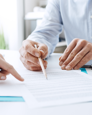 person studying a document