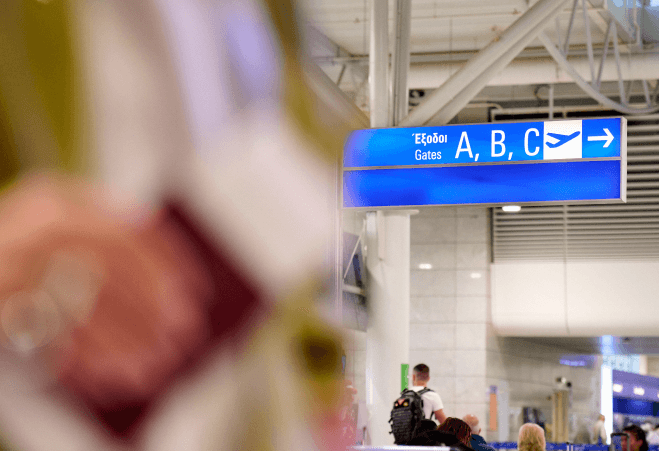 exits sign athens international airport