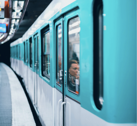 Train arriving at a metro station platform